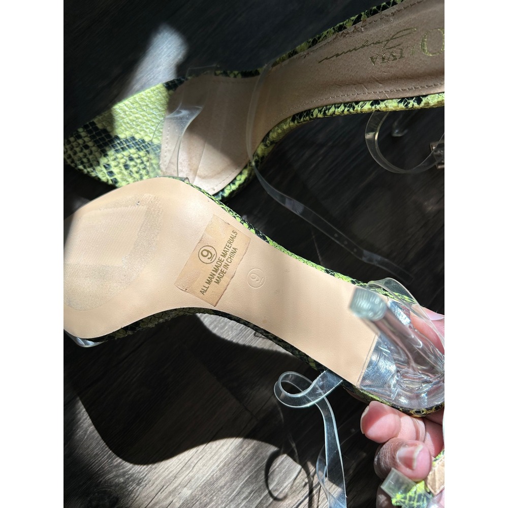 Olivia James‎ Lime Green Snakeskin Clear Strap Pointed Toe Stiletto Heels Size 9 - Picture 5 of 5